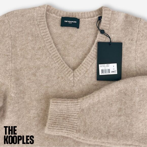 The Kooples **NWT** Knit V-neck Sweater With Baggy Sleeves in Beige - Picture 9 of 10